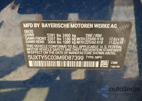 2021 BMW X3 xDrive30I from USA, damaged, VIN 5UXTY5C03M9D87399